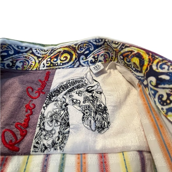 Robert Graham 2XL Multicolor Stripe Button Down Shirt Paisley Trim - Picture 7 of 12